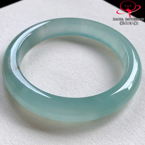 豪8印象V264800V2384翡翠手镯圈口52.7天然冰种蓝水缅甸玉手镯a货