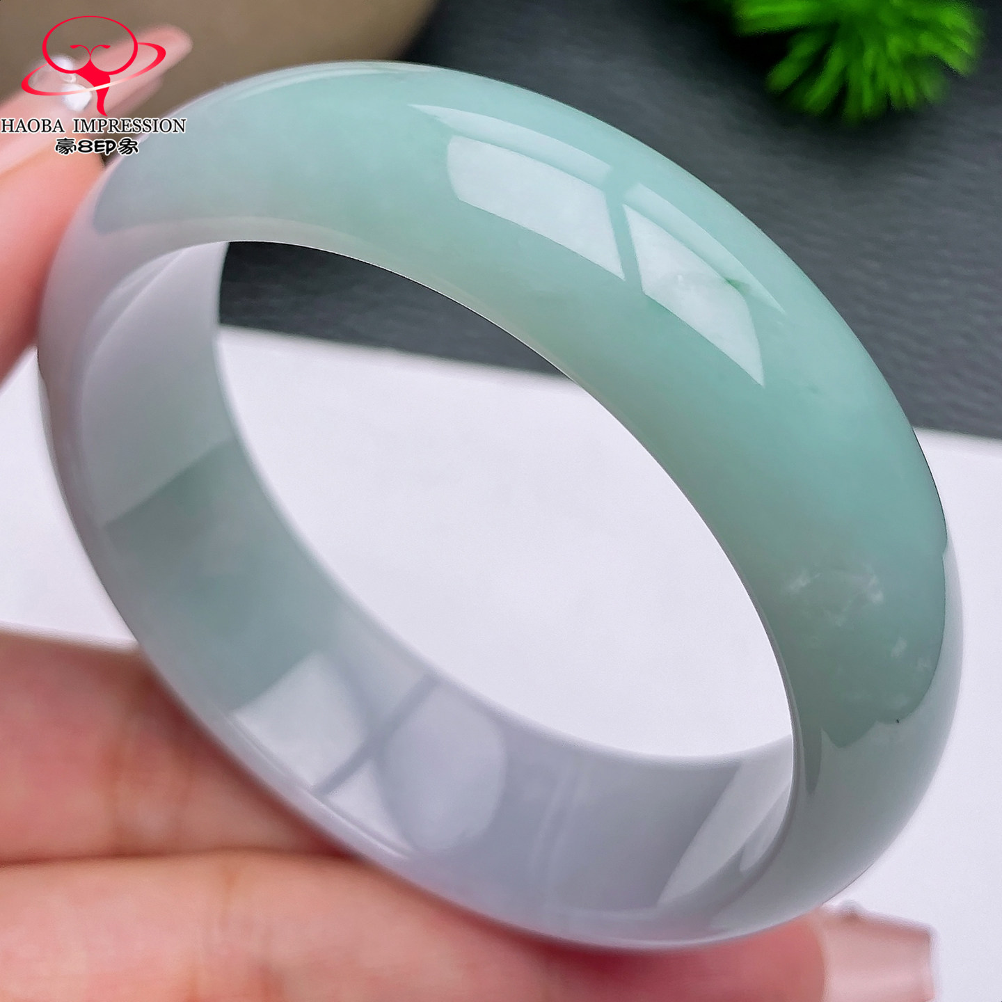 豪8印象X26220X869翡翠手镯圈口52.8天然冰糯种淡绿缅甸玉镯55g