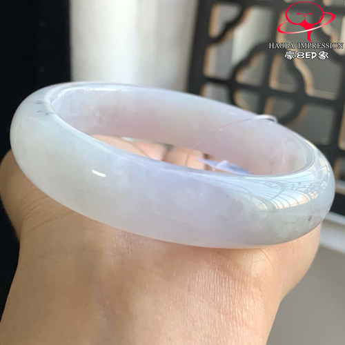 豪8印象W26080W706天然A货翡翠圈口53.8冰种淡紫乌鸡飘花正圈玉镯