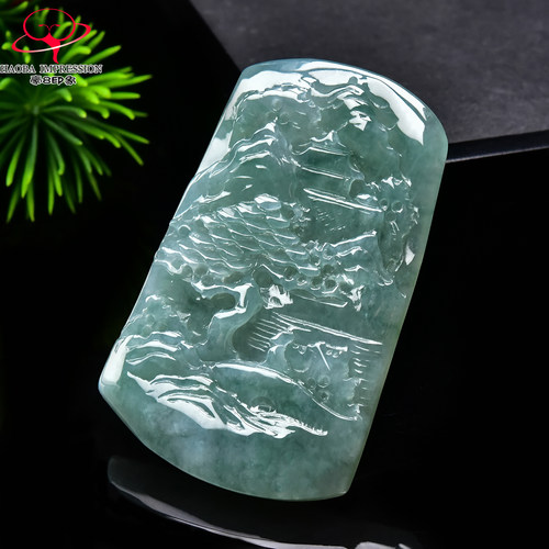 豪8印象手镯之家G26070G212翡翠山水牌吊坠天然冰种缅甸淡绿挂件