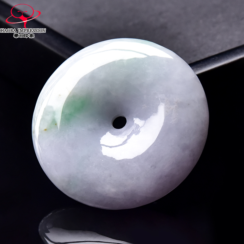 豪8印象·手镯之家H728翡翠平安扣吊坠天然淡紫带绿玉古环挂件