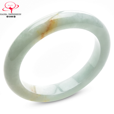 豪8印象手镯之家S225018Y528翡翠手镯圈口55.6mm天然淡绿洒金玉镯