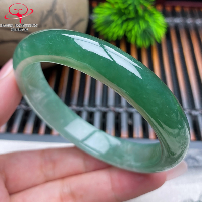豪8印象®X26180X364翡翠手镯圈口58.2天然冰种半山水油青玉镯55g