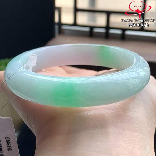豪8印象W26230W502翡翠手镯圈口52.5天然冰糯种粉紫阳绿缅甸玉镯