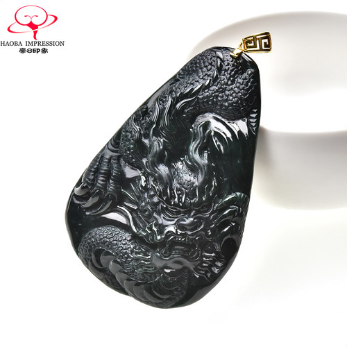 豪8印象手镯之家G26260G122翡翠龙牌吊坠天然缅甸墨翠生肖龙挂件