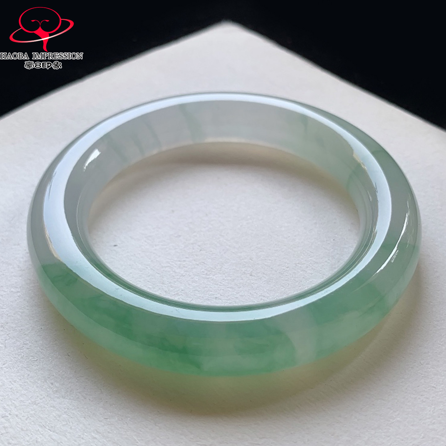 豪8印象V150翡翠圆条手镯圈口56.2天然高冰种果绿缅甸a货玉石手镯