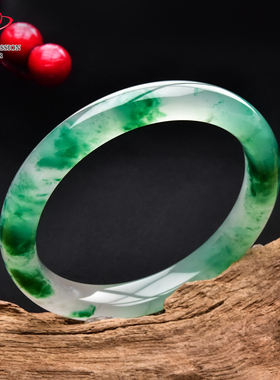 豪8印象翡王妃F325028F112非洲翠手镯圈口59.7mm冰种绿飘花玉手镯