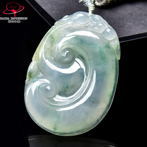 豪8印象·手镯之家M364翡翠如意吊坠天然缅甸a货冰种绿飘花玉挂件