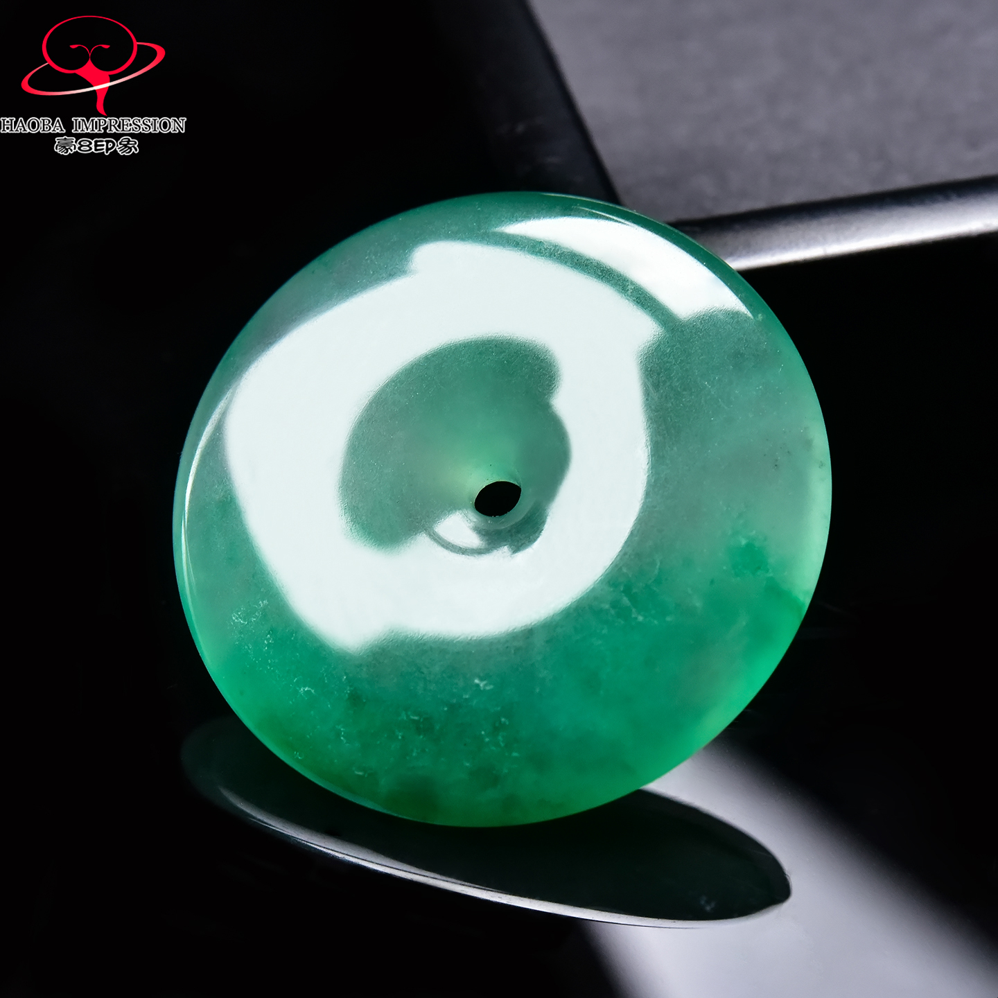 豪8印象翡王妃F25005F190非洲翠平安扣吊坠冰种绿飘花玉古环挂件