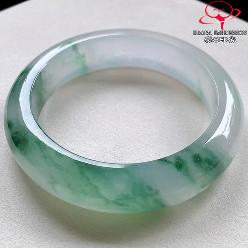 豪8印象V264800V2379翡翠手镯圈口51天然冰种绿飘花缅甸玉手镯a货