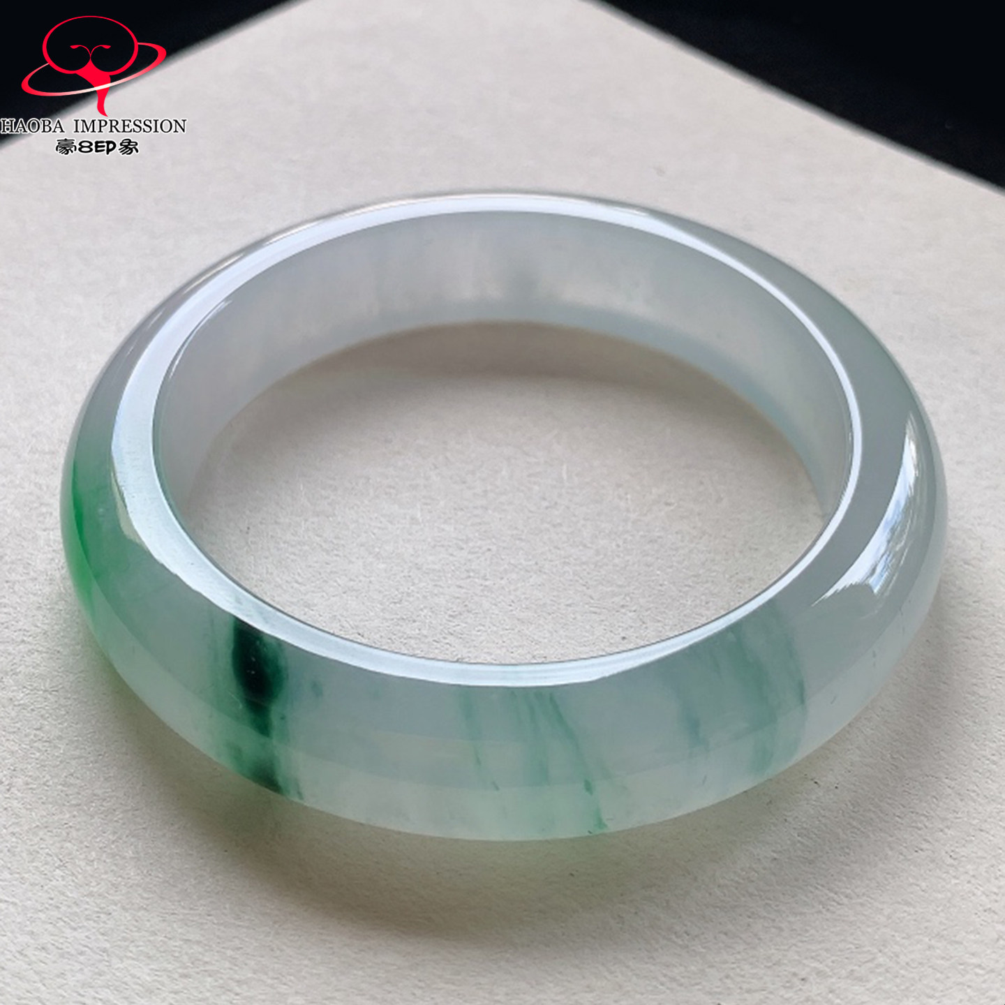 豪8印象V166翡翠手镯圈口54.4天然高冰种阳绿缅甸a货老坑玉石手镯