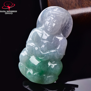 豪8印象·手镯之家M209翡翠观音吊坠天然缅甸白底带阳绿吊坠