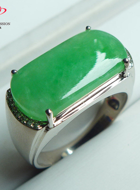 豪8印象手镯之家Z26152Z187翡翠戒指天然满阳绿镶18K金伴钻玉指环
