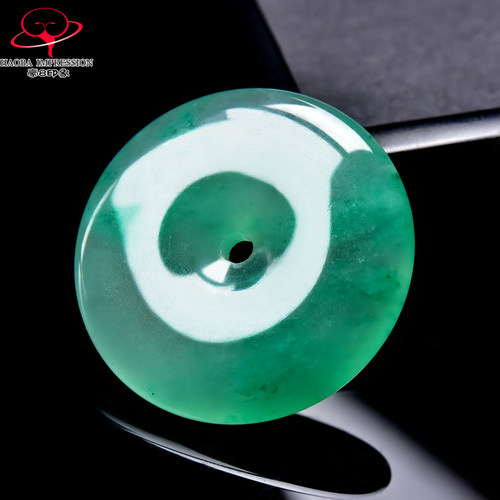 豪8印象翡王妃F25009F181非洲翠平安扣吊坠冰种绿飘花玉古环挂件