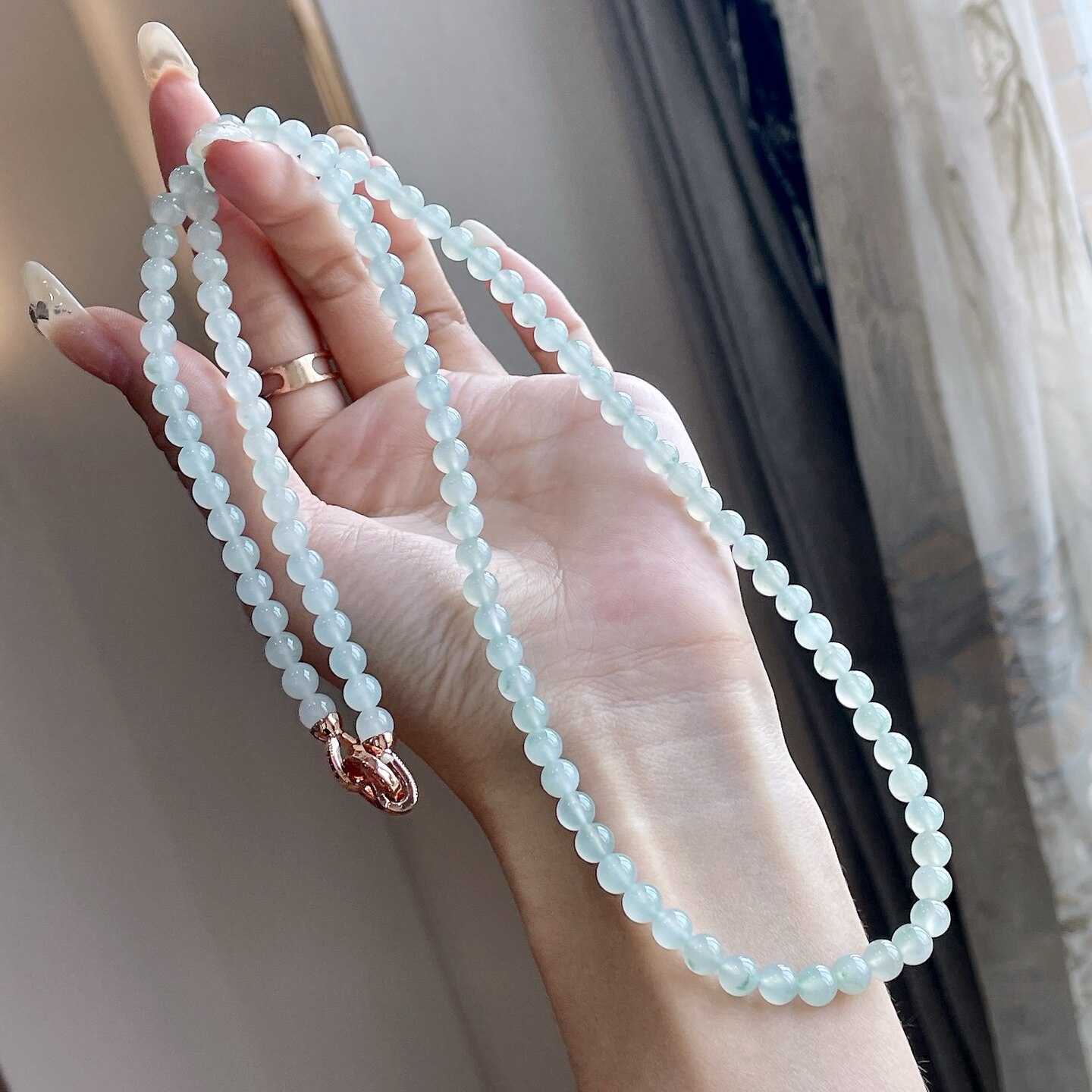 豪8印象P989冰种晴翡翠项链/珠链/手链手串6.2/108颗缅甸玉石珠子