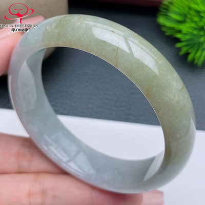豪8印象X26010X1037翡翠手镯圈口58.9冰糯种半山水黄翡玉镯72g