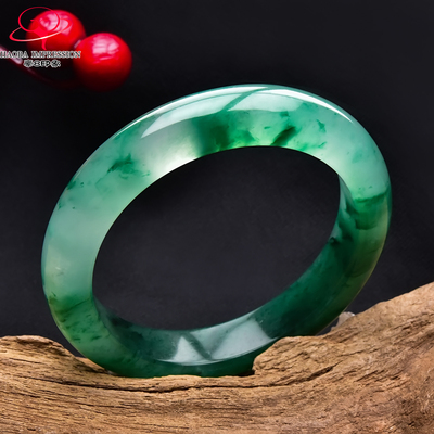 豪8印象F125010A132非洲翠手镯圈口53.6mm天然冰种绿飘花玉手镯