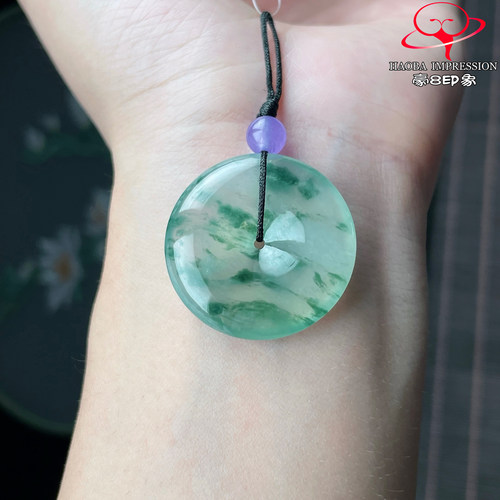 豪8印象P26200P1931翡翠平安扣吊坠天然冰种绿飘花玉平安环挂件