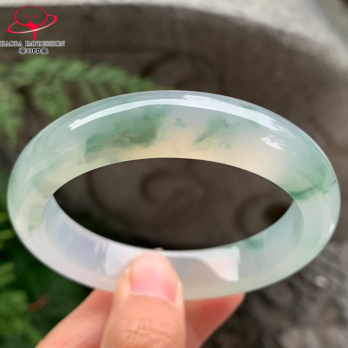 豪8印象V287翡翠手镯圈口57.5天然冰种蓝绿飘花缅甸a货玉石手镯
