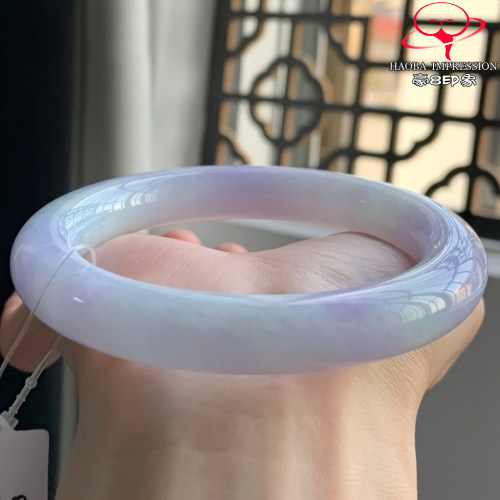 豪8印象W26360W344翡翠圆条手镯圈口57.2天然冰糯种满粉紫缅玉镯