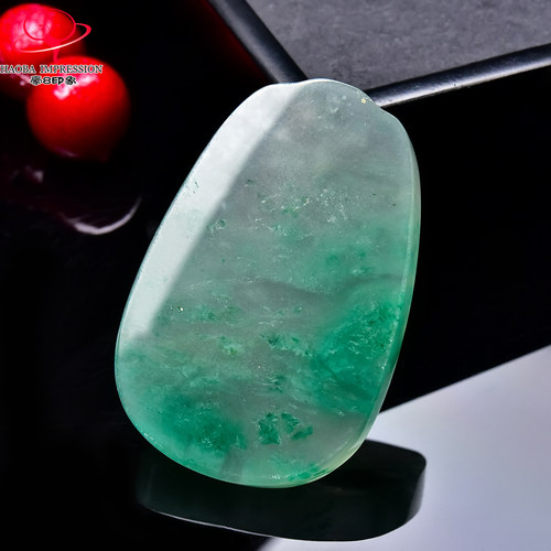 豪8印象翡王妃F25009F280非洲翠无事牌吊坠冰种绿飘花许愿牌挂件