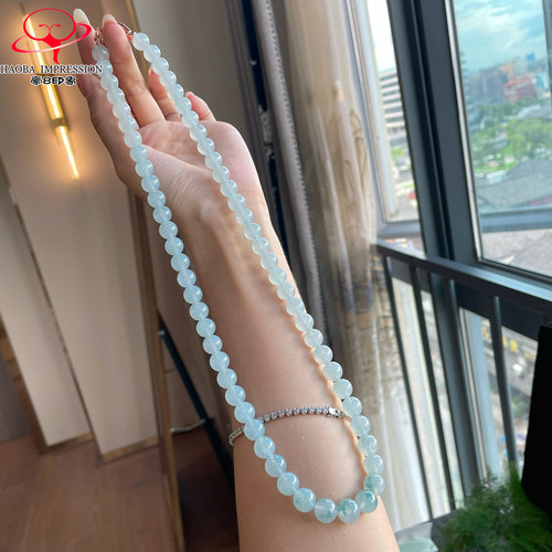 豪8印象P915翡翠项链冰种珠链/飘花手链/手串10/62颗缅甸玉石珠子