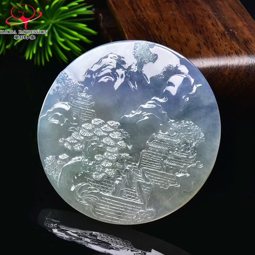 豪8印象手镯之家G26480G106翡翠山水牌挂件紫罗兰意境山水玉吊坠