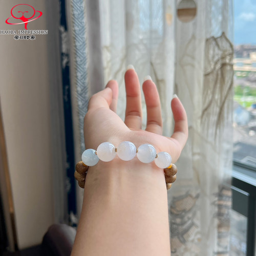豪8印象P957冰种翡翠DIY珠链/手链手串11.2-12.8/7颗缅甸玉石珠子