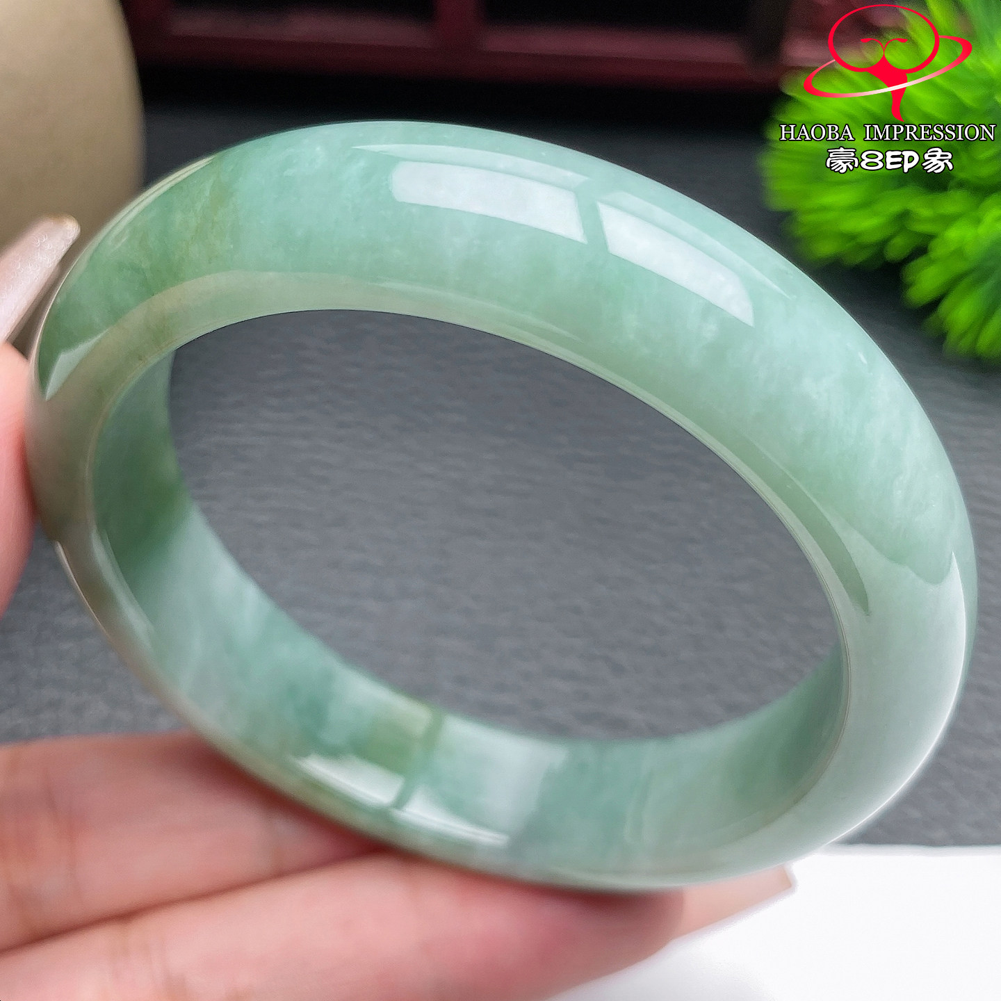 豪8印象S126010Y633翡翠手镯圈口52.5 天然缅甸淡油绿玉镯a货52g