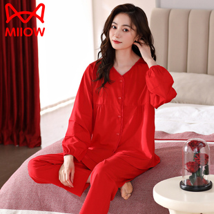 猫人红色睡衣女款长袖纯棉本命年春秋款2026年新款马年家居服套装