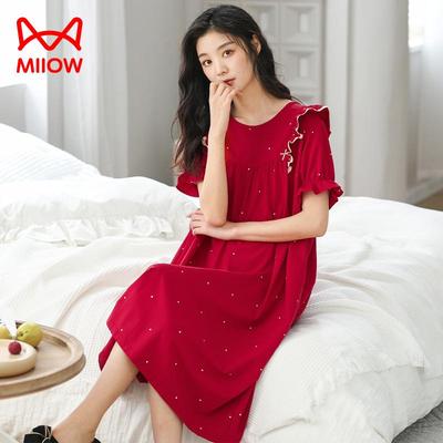 女款夏季短袖纯棉睡裙