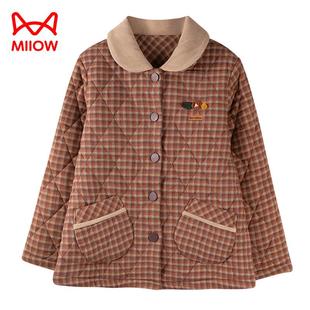 猫人睡衣女冬三层夹棉纯棉珊瑚绒加绒加厚上衣单件棉袄家居服外套