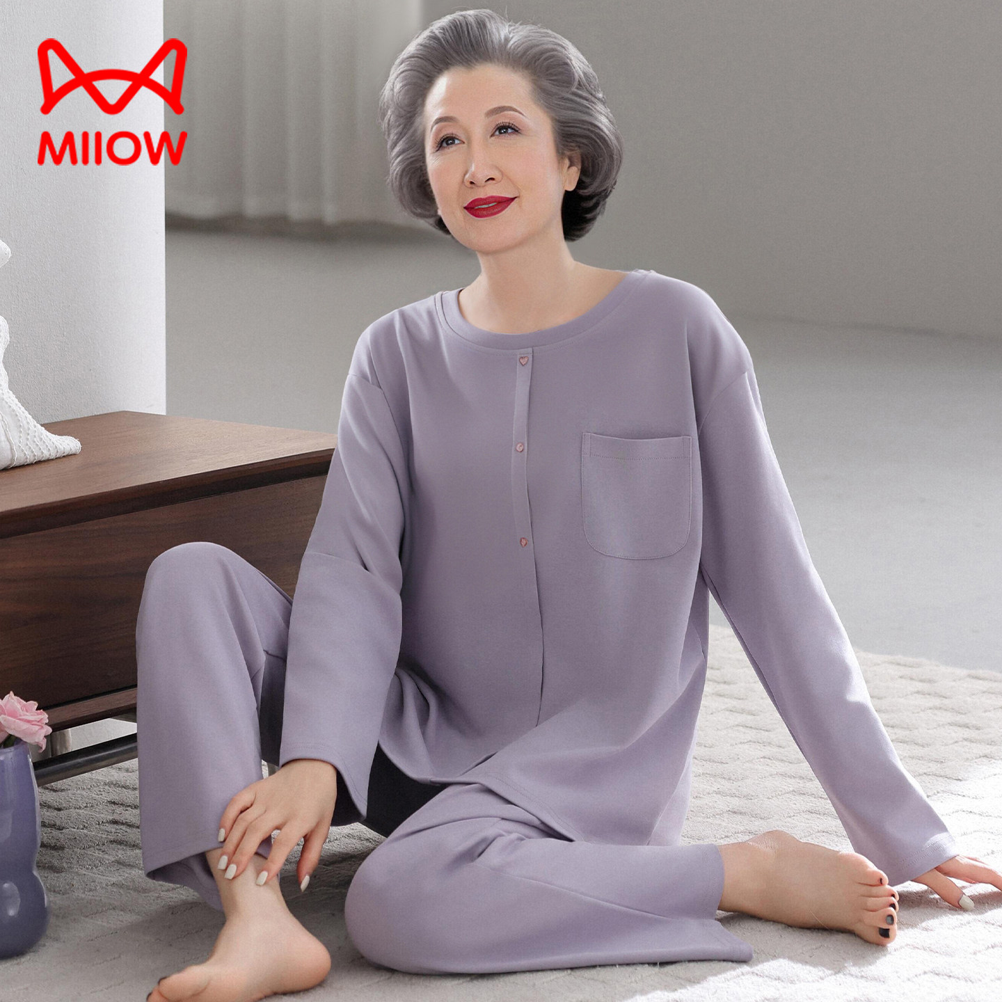 猫人妈妈睡衣女士春秋款中老年人长袖长裤套装2026新款大码家居服