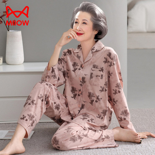 中老年妈妈睡衣女春秋纯棉长袖