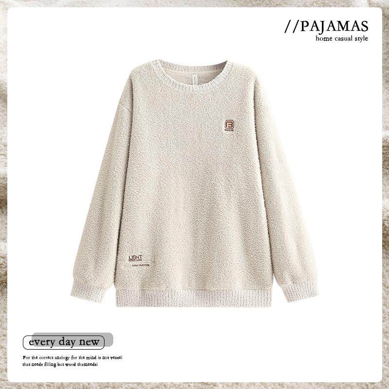 猫人单件上衣新款半边绒睡衣男冬季新款套头加绒加厚珊瑚绒男士款