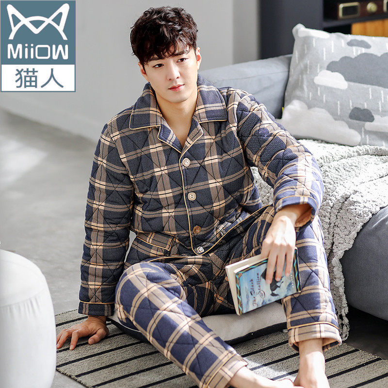 男士全棉棉袄大码冬天居家服套装