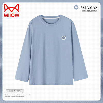 猫人长袖女士上衣春秋纯棉圆领休闲可外穿大码宽松居家服单件睡衣