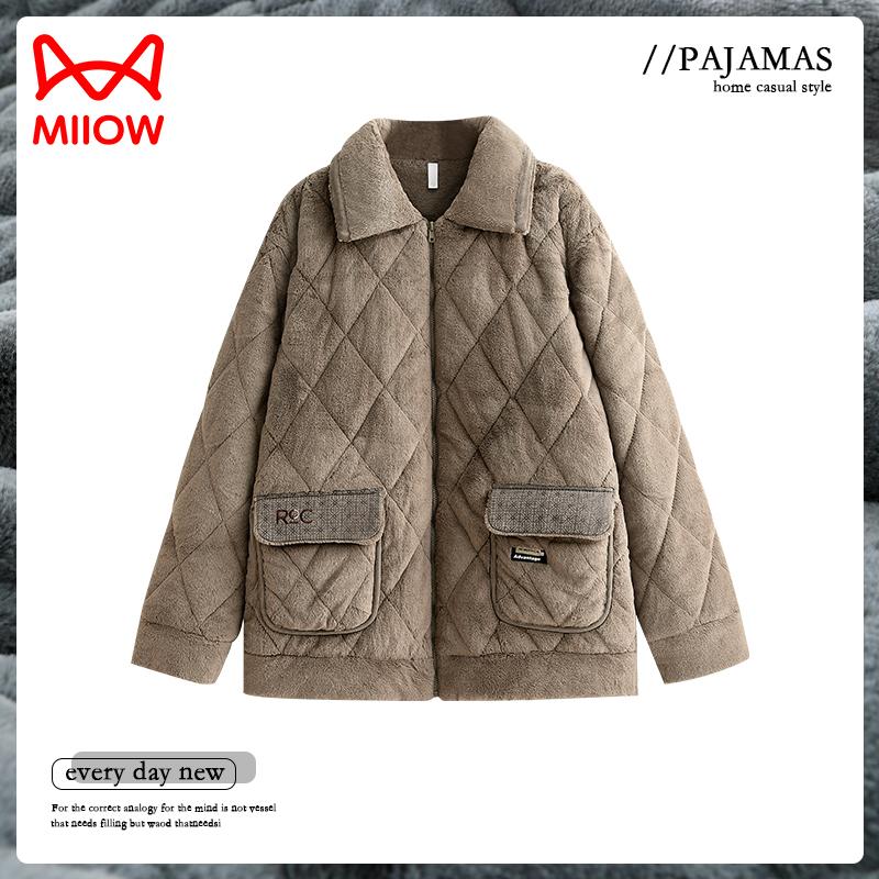 猫人睡衣男单件三层加厚保暖夹棉