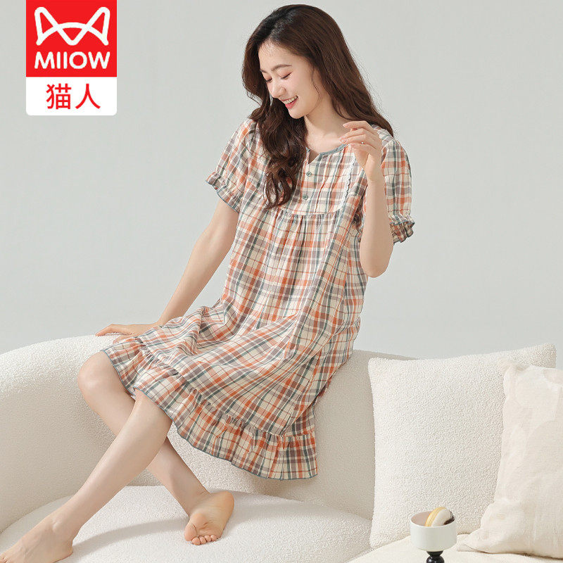 猫人睡裙女士薄款休闲纯棉连衣裙