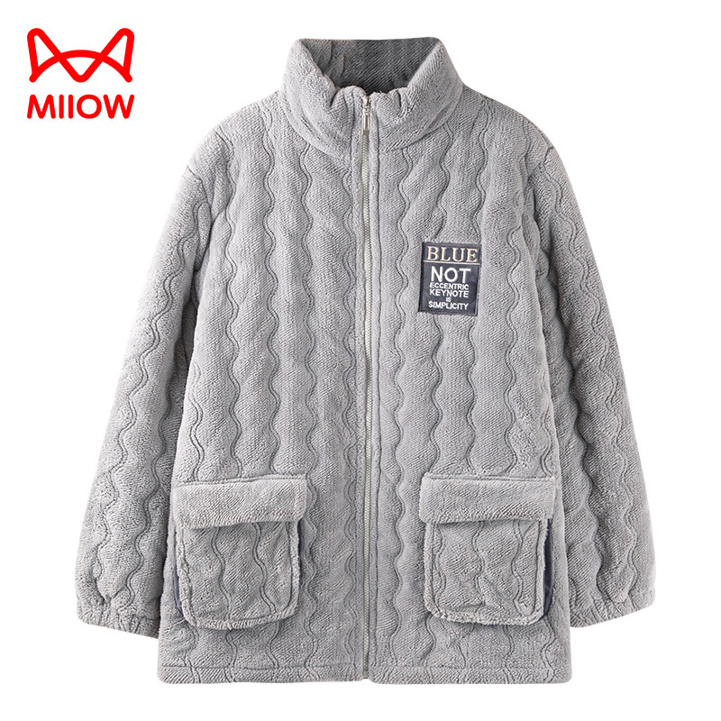 猫人单件上衣睡衣男冬珊瑚绒三层夹棉加厚加绒保暖大码拉链家居服