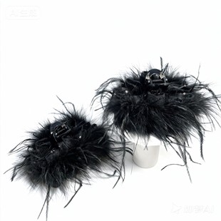 秋冬羽毛抓夹大号鲨鱼夹新款发夹后脑勺全盘发抓夹黑色气质发卡