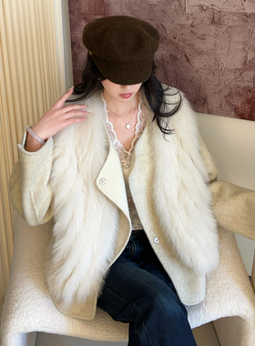 两件套狐狸毛马甲皮草外套女冬短款2025新款双面羊绒毛呢大衣三穿