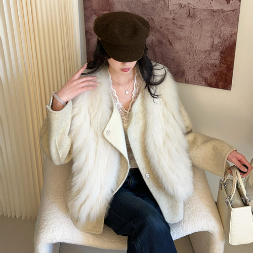 三穿两件套狐狸毛马甲毛呢大衣
