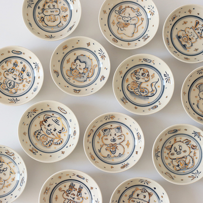 十二生肖普洱杯内绘杯陶瓷主人杯金彩描金