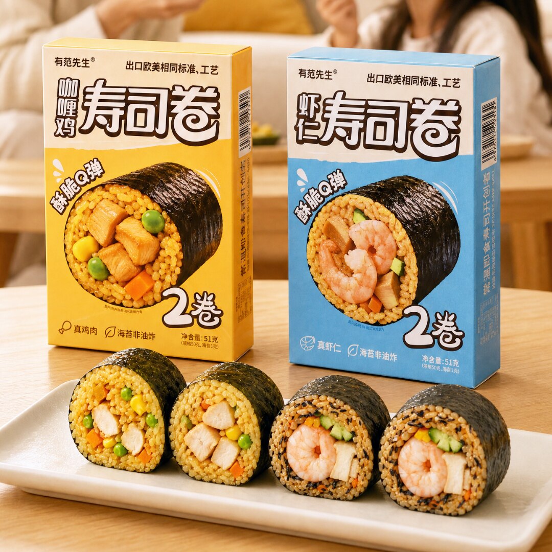 有范先生寿司卷即食烧饭咖哩鸡虾仁开袋即食常温保存DIY零食