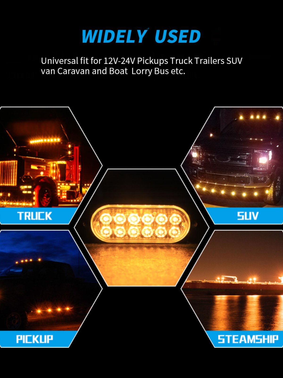 트럭 밴 12-24V 자동차 측면 신호 경고등 12LED 초박형 플래시 스트로브 라이트 36W