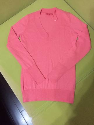 esprit外贸西瓜粉v领棉针织衫毛衣