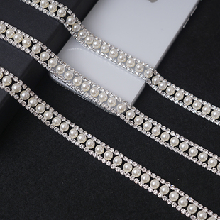 超闪珍珠水钻链婚纱衣襟帽领子女包鞋装饰手缝配件发夹diy头配饰