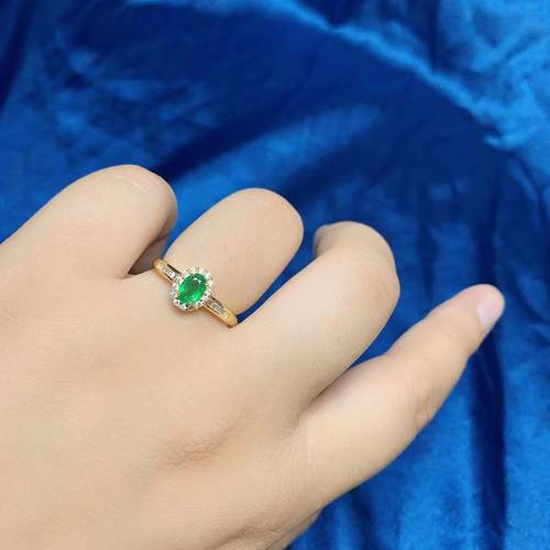 天然祖母绿戒指4乘6 s925银精工镶嵌 天然彩宝珠宝首饰