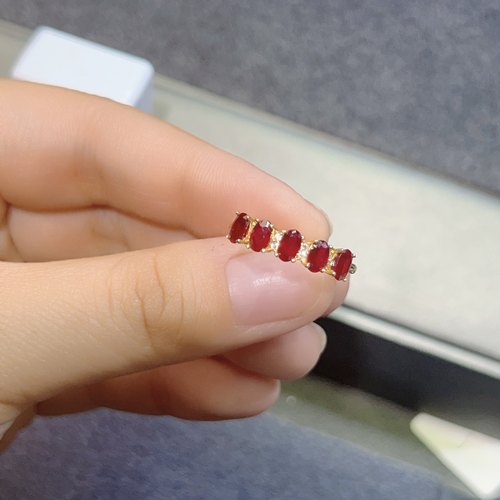 天然鸽血红红宝石排戒戒指